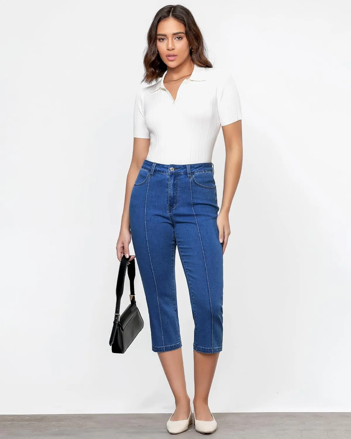 GRAPENT Capri Jeans for Women High Waisted Stretchy Denim Capris Front Seamed Cropped Skinny Slim Fit Jeans with Pockets