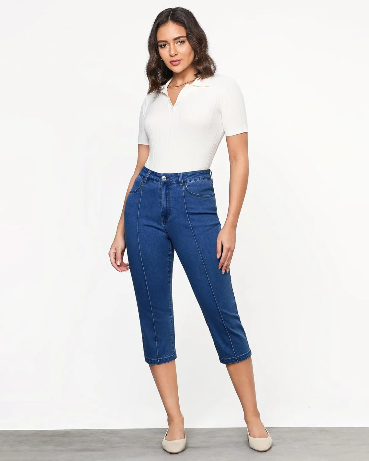 GRAPENT Capri Jeans for Women High Waisted Stretchy Denim Capris Front Seamed Cropped Skinny Slim Fit Jeans with Pockets