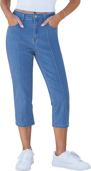 GRAPENT Capri Jeans for Women High Waisted Stretchy Denim Capris Front Seamed Cropped Skinny Slim Fit Jeans with Pockets