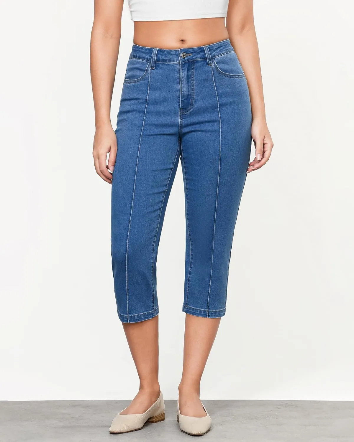 GRAPENT Capri Jeans for Women High Waisted Stretchy Denim Capris Front Seamed Cropped Skinny Slim Fit Jeans with Pockets