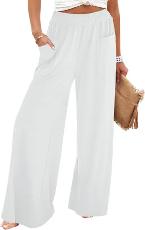 GRAPENT Wide Leg Pants for Women High Wasited Baggy Palazzo Pants Casual Pull On Bell Bottom Smocked Elastic Waist Pants