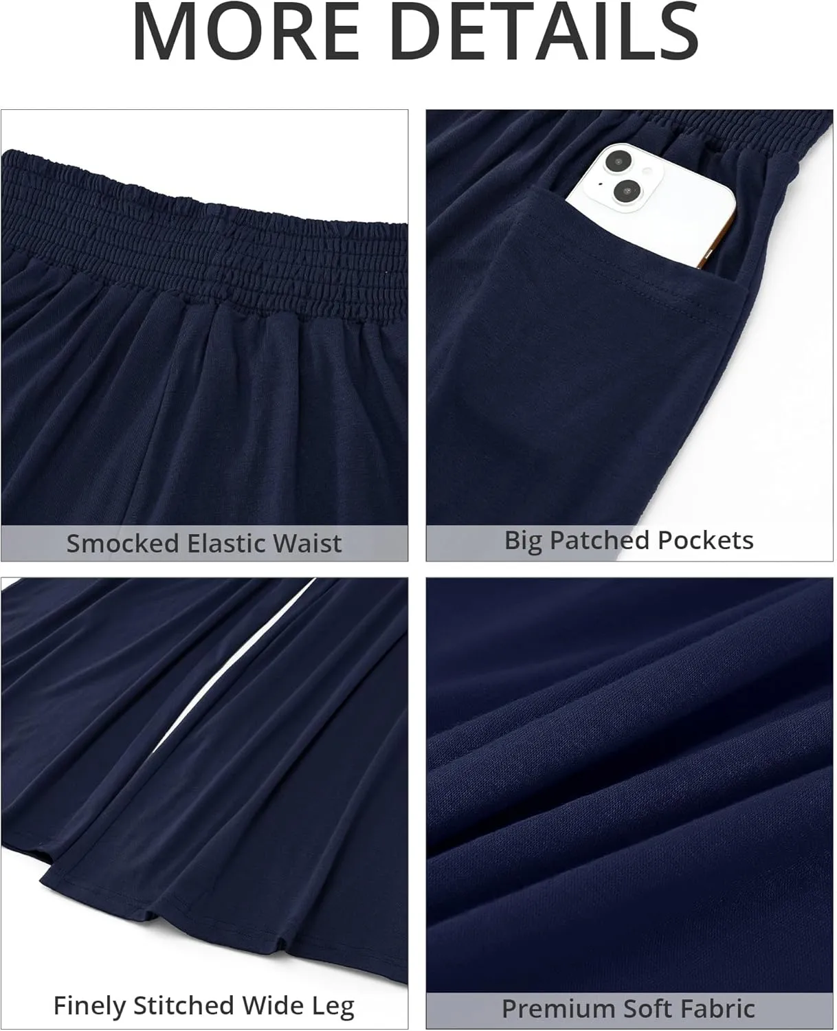 GRAPENT Wide Leg Pants for Women High Wasited Baggy Palazzo Pants Casual Pull On Bell Bottom Smocked Elastic Waist Pants