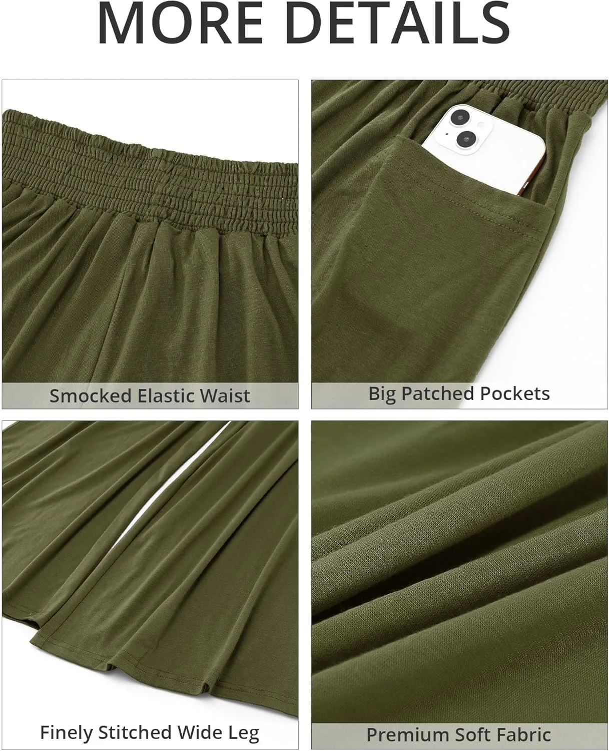 GRAPENT Wide Leg Pants for Women High Wasited Baggy Palazzo Pants Casual Pull On Bell Bottom Smocked Elastic Waist Pants