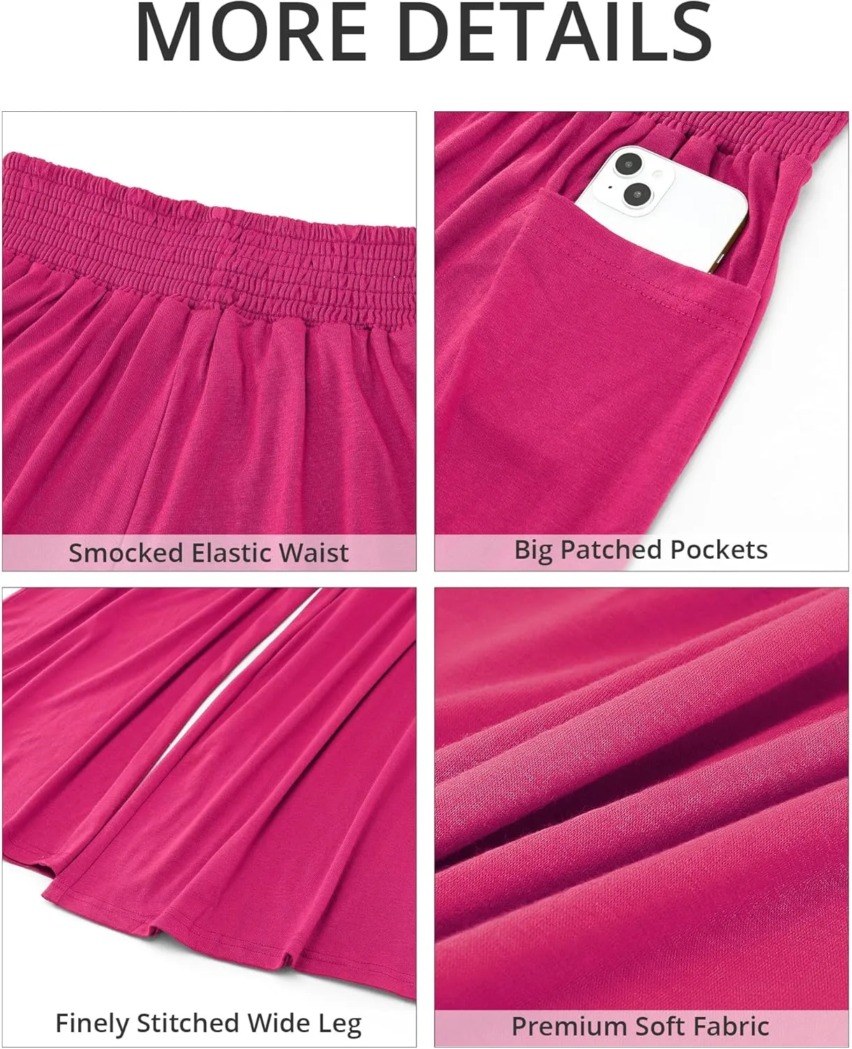 GRAPENT Wide Leg Pants for Women High Wasited Baggy Palazzo Pants Casual Pull On Bell Bottom Smocked Elastic Waist Pants