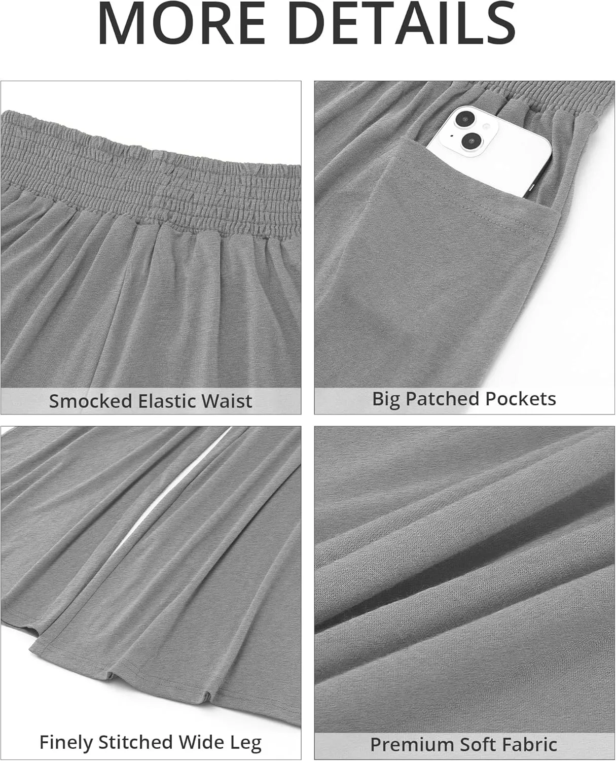 GRAPENT Wide Leg Pants for Women High Wasited Baggy Palazzo Pants Casual Pull On Bell Bottom Smocked Elastic Waist Pants