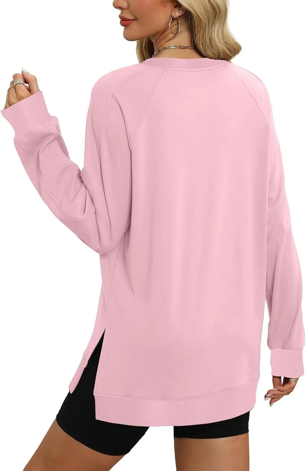 Heevina Side Slit Sweatshirt Oversized Sweatshirt For Women Solid Color Crewneck Long Sleeve Loose Tops Comfy