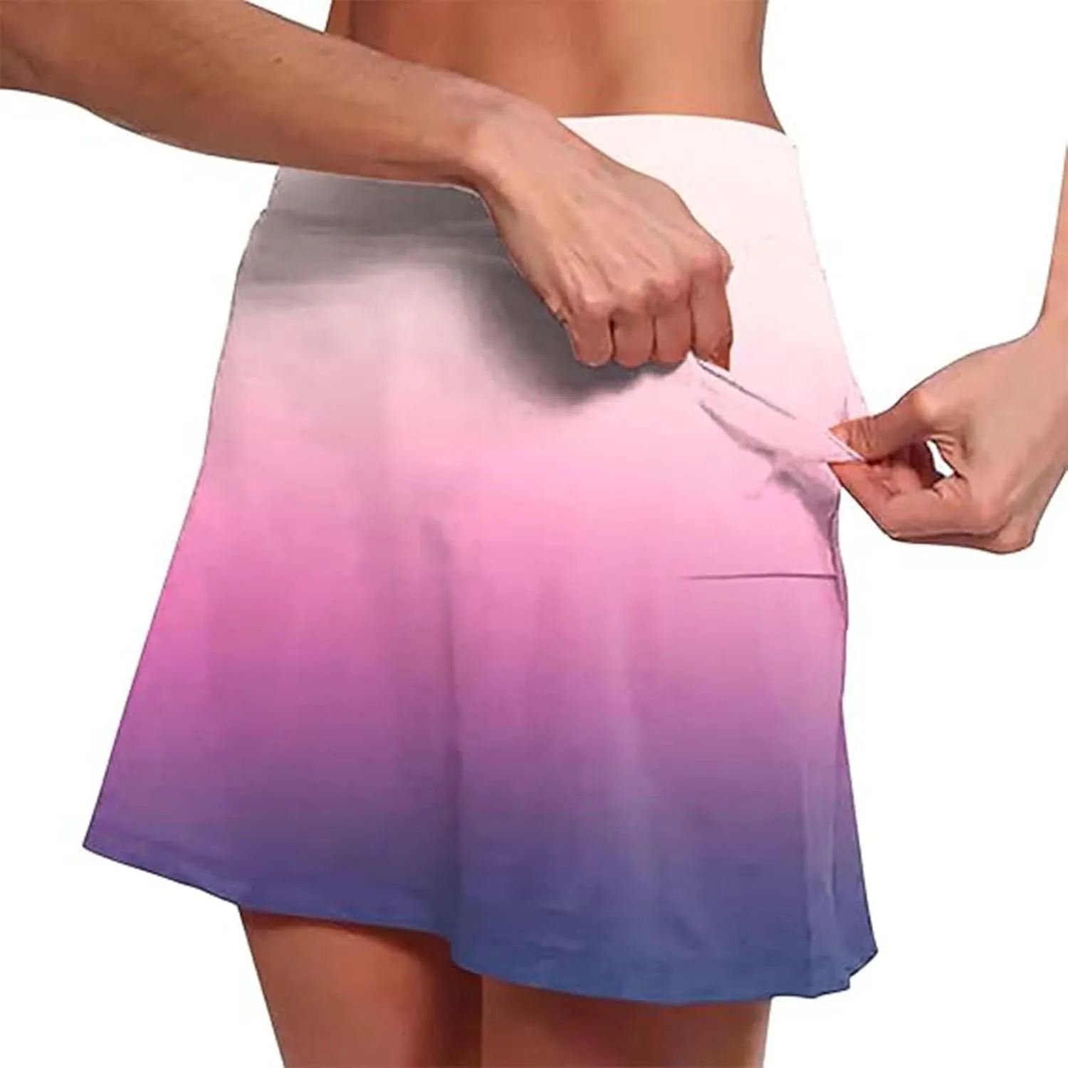 High Waisted Skorts for Women Gradient Stretchy Tennis Shirt Lightweight Casual Comfortable Shirts Skirts with Pockets
