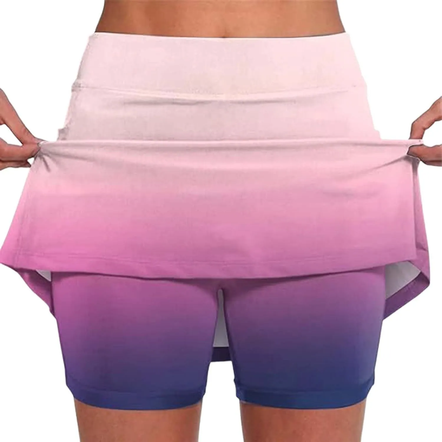 High Waisted Skorts for Women Gradient Stretchy Tennis Shirt Lightweight Casual Comfortable Shirts Skirts with Pockets