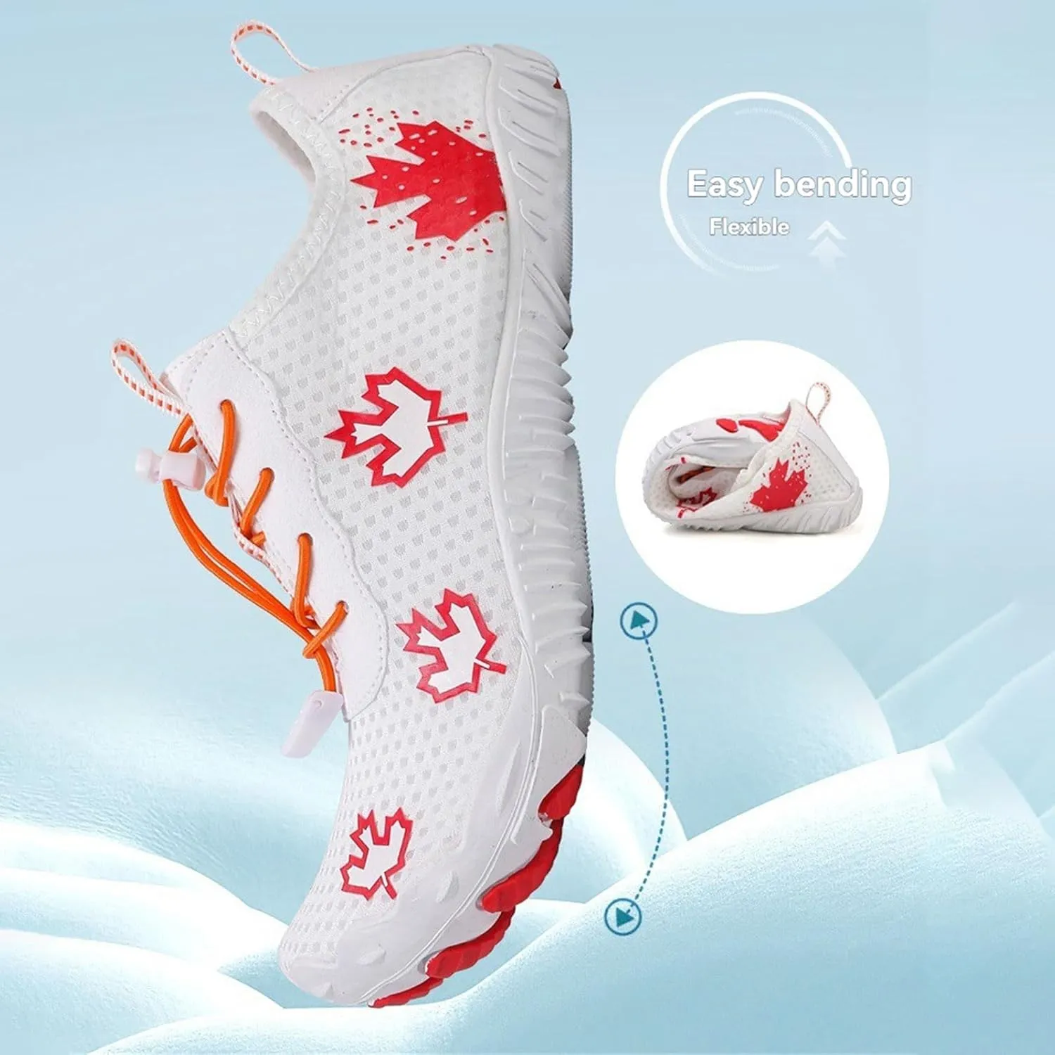 Hiking Barefoot Shoes for Women Men Wide Toe Box&Zero Drop Grounded Footwear,Quick Dry Non-Slip Travel Walking Trail Shoes,Fashion Maple Leaf Athletic Water Resistant Barefoot Footwear