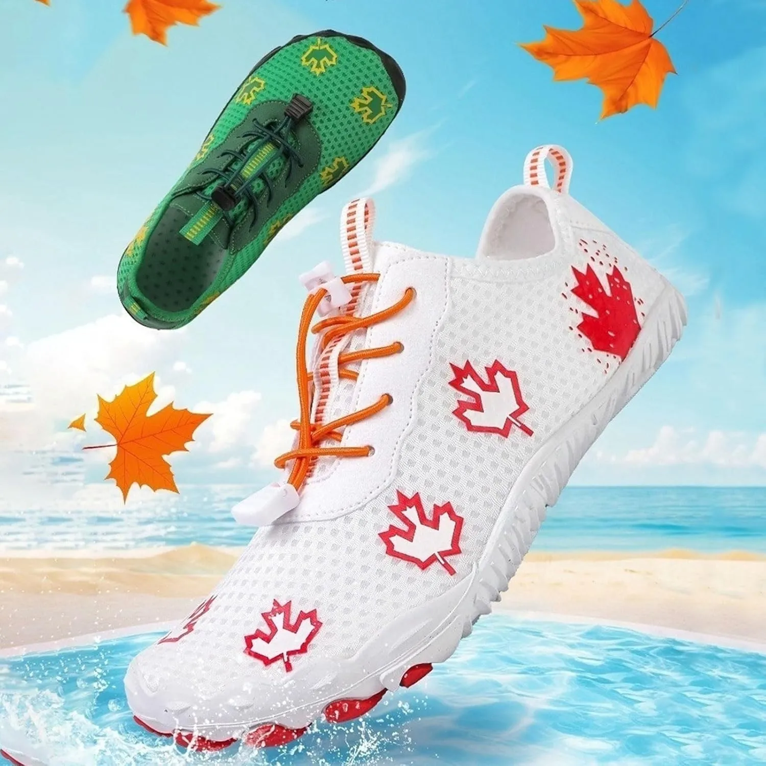 Hiking Barefoot Shoes for Women Men Wide Toe Box&Zero Drop Grounded Footwear,Quick Dry Non-Slip Travel Walking Trail Shoes,Fashion Maple Leaf Athletic Water Resistant Barefoot Footwear