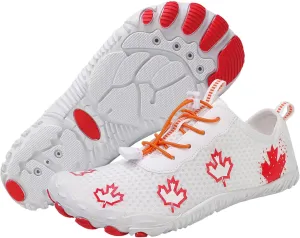 Hiking Barefoot Shoes for Women Men Wide Toe Box&Zero Drop Grounded Footwear,Quick Dry Non-Slip Travel Walking Trail Shoes,Fashion Maple Leaf Athletic Water Resistant Barefoot Footwear