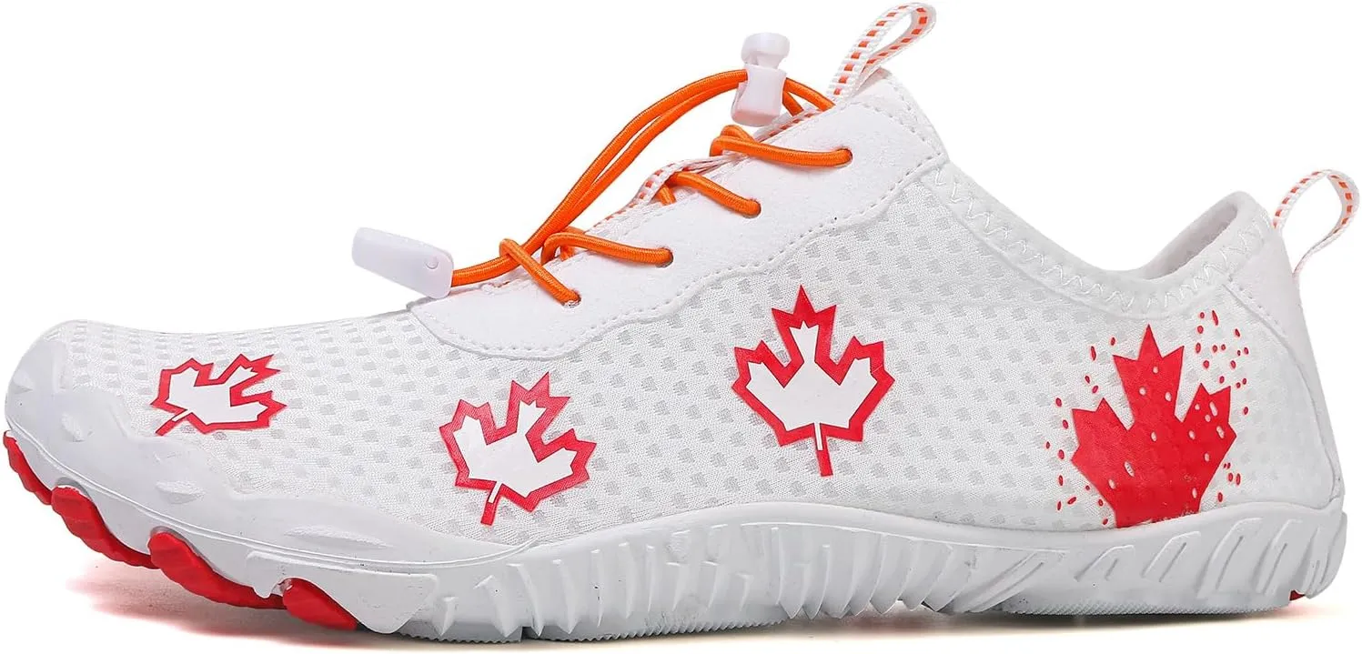 Hiking Barefoot Shoes for Women Men Wide Toe Box&Zero Drop Grounded Footwear,Quick Dry Non-Slip Travel Walking Trail Shoes,Fashion Maple Leaf Athletic Water Resistant Barefoot Footwear