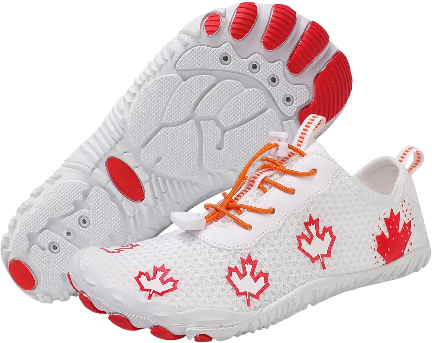 Hiking Barefoot Shoes for Women Men Wide Toe Box&Zero Drop Grounded Footwear,Quick Dry Non-Slip Travel Walking Trail Shoes,Fashion Maple Leaf Athletic Water Resistant Barefoot Footwear