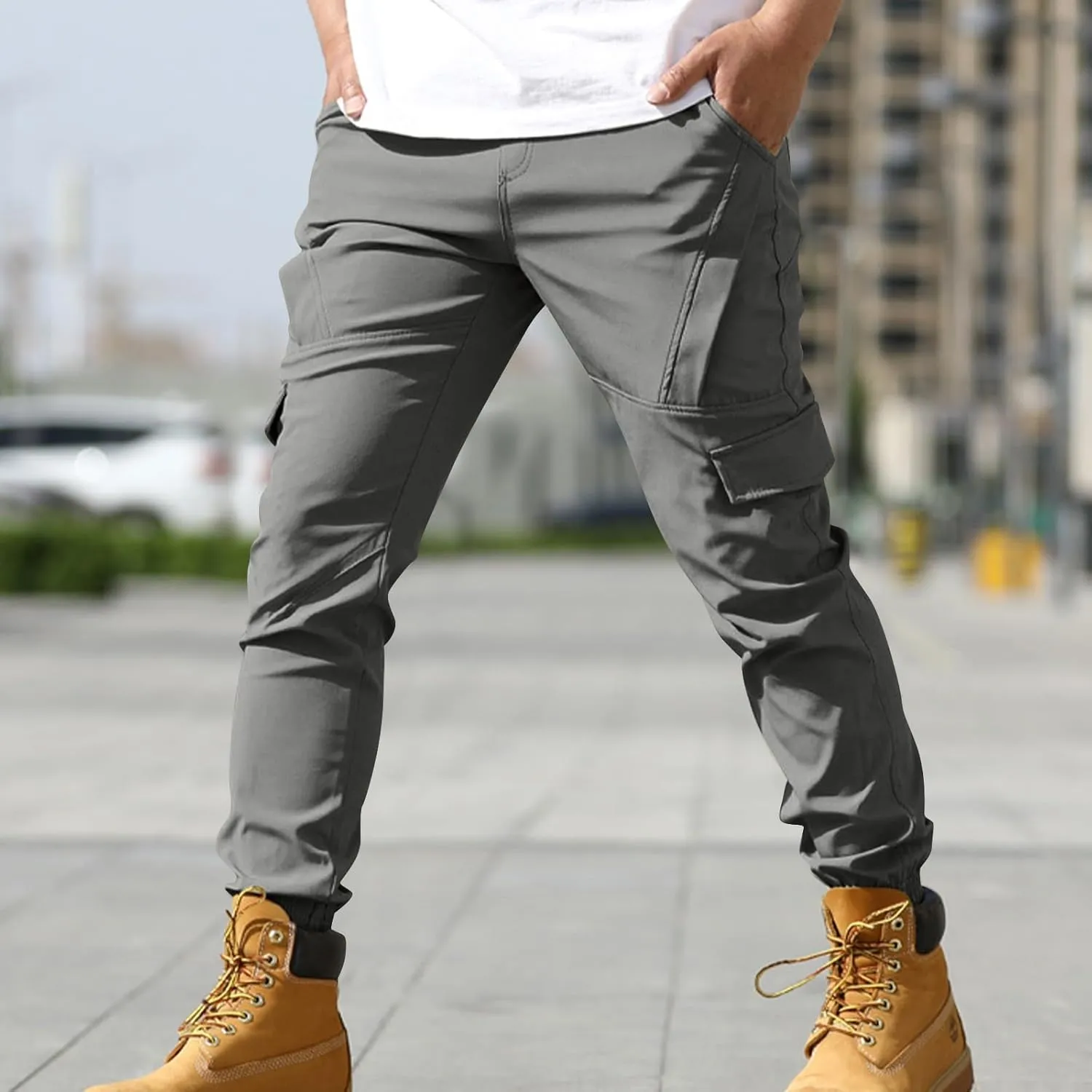 Hiking Pants Men Camo Mens Cargo Pants Outdoor Slim Fit Lightweight Joggers Work Pants Multi-Pocket Military Pants