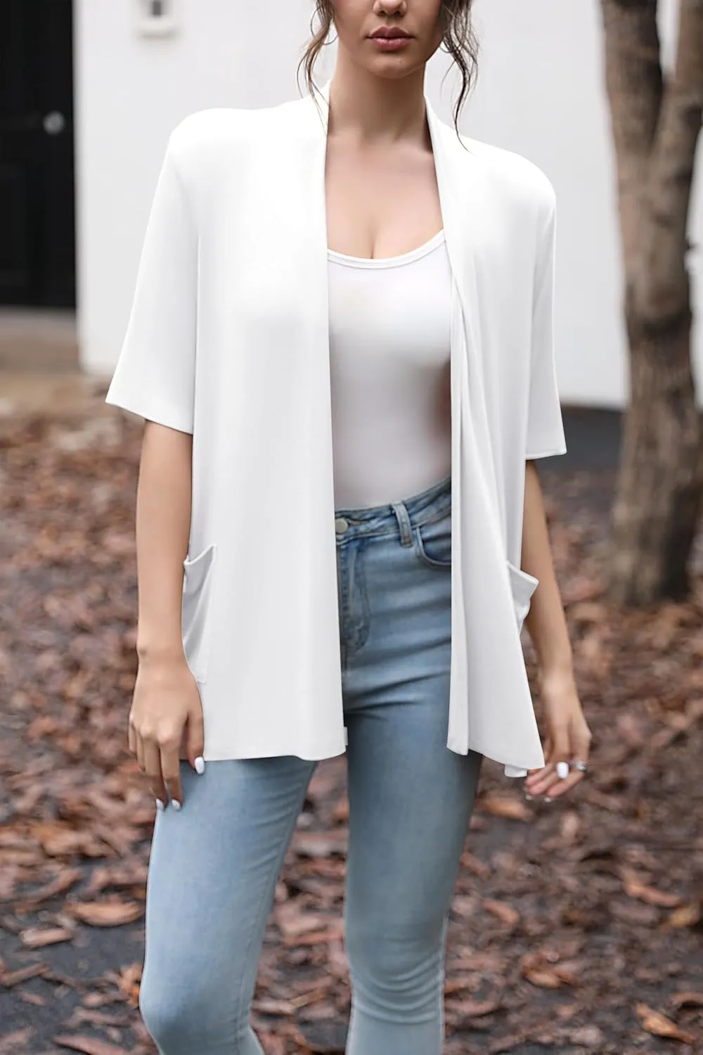 HIYIYEZI Women's Short Sleeve Open Front Cardigan Casual Loose Lightweight Cardigans with Pockets