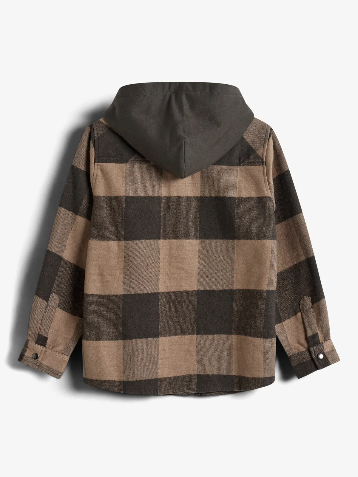 Hooded Plaid Shacket - Tween - Dark Beige/Grey Melange