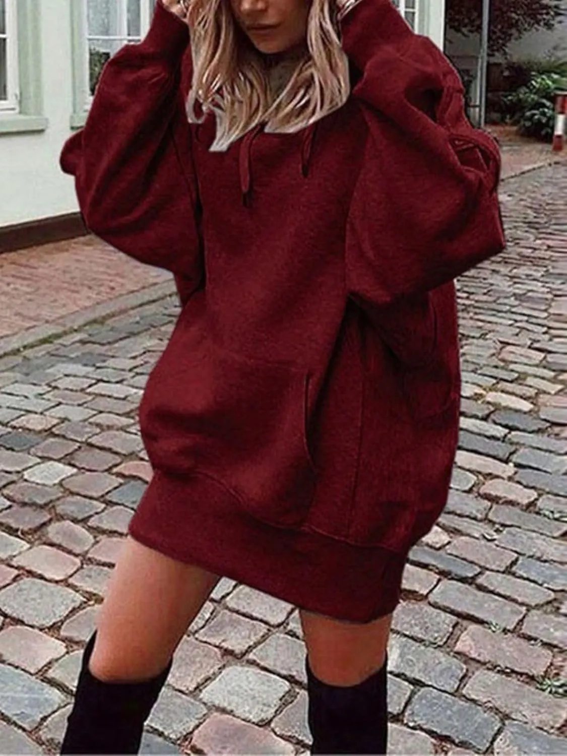 Hoodie Dress for Women 2024 Fall Long Sleeve Fleece Pullover Sweatshirts Oversized Hoodies with Kangaroo Pocket