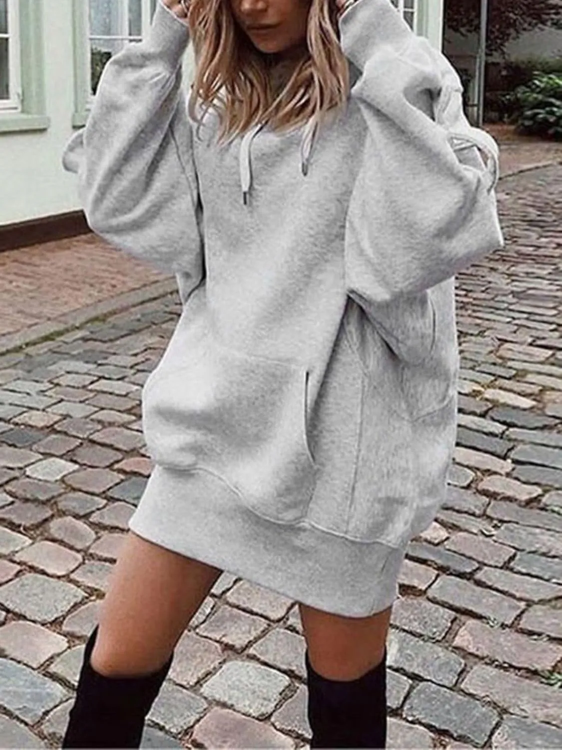 Hoodie Dress for Women 2024 Fall Long Sleeve Fleece Pullover Sweatshirts Oversized Hoodies with Kangaroo Pocket