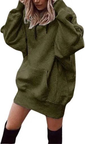 Hoodie Dress for Women 2024 Fall Long Sleeve Fleece Pullover Sweatshirts Oversized Hoodies with Kangaroo Pocket