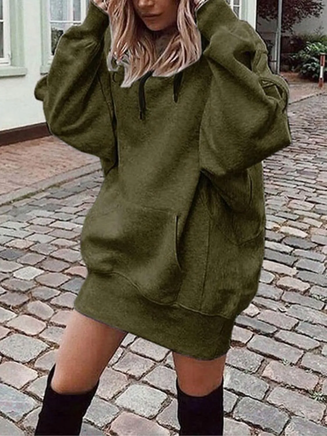 Hoodie Dress for Women 2024 Fall Long Sleeve Fleece Pullover Sweatshirts Oversized Hoodies with Kangaroo Pocket