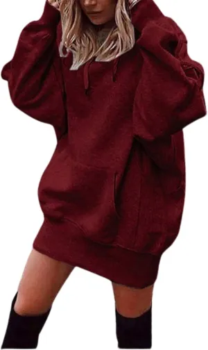 Hoodie Dress for Women 2024 Fall Long Sleeve Fleece Pullover Sweatshirts Oversized Hoodies with Kangaroo Pocket