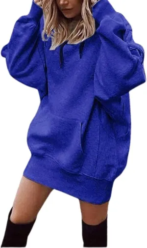 Hoodie Dress for Women 2024 Fall Long Sleeve Fleece Pullover Sweatshirts Oversized Hoodies with Kangaroo Pocket