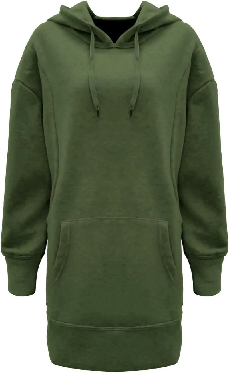Hoodie Dress for Women 2024 Fall Long Sleeve Fleece Pullover Sweatshirts Oversized Hoodies with Kangaroo Pocket