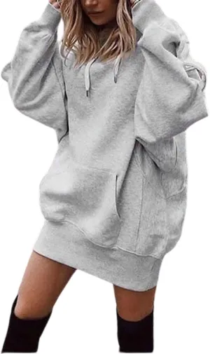 Hoodie Dress for Women 2024 Fall Long Sleeve Fleece Pullover Sweatshirts Oversized Hoodies with Kangaroo Pocket