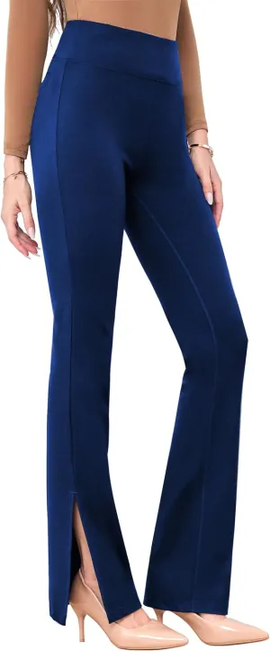Houmous 31'' Inseam Women High Waist Split Hem Flare Work Pants with Pockets Stretchy Pull On Long Pant Casual Slack