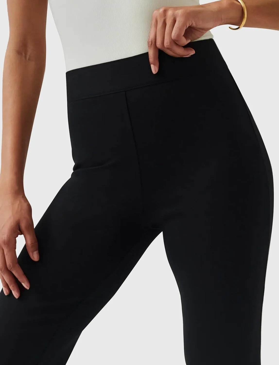 Houmous 31'' Inseam Women High Waist Split Hem Flare Work Pants with Pockets Stretchy Pull On Long Pant Casual Slack