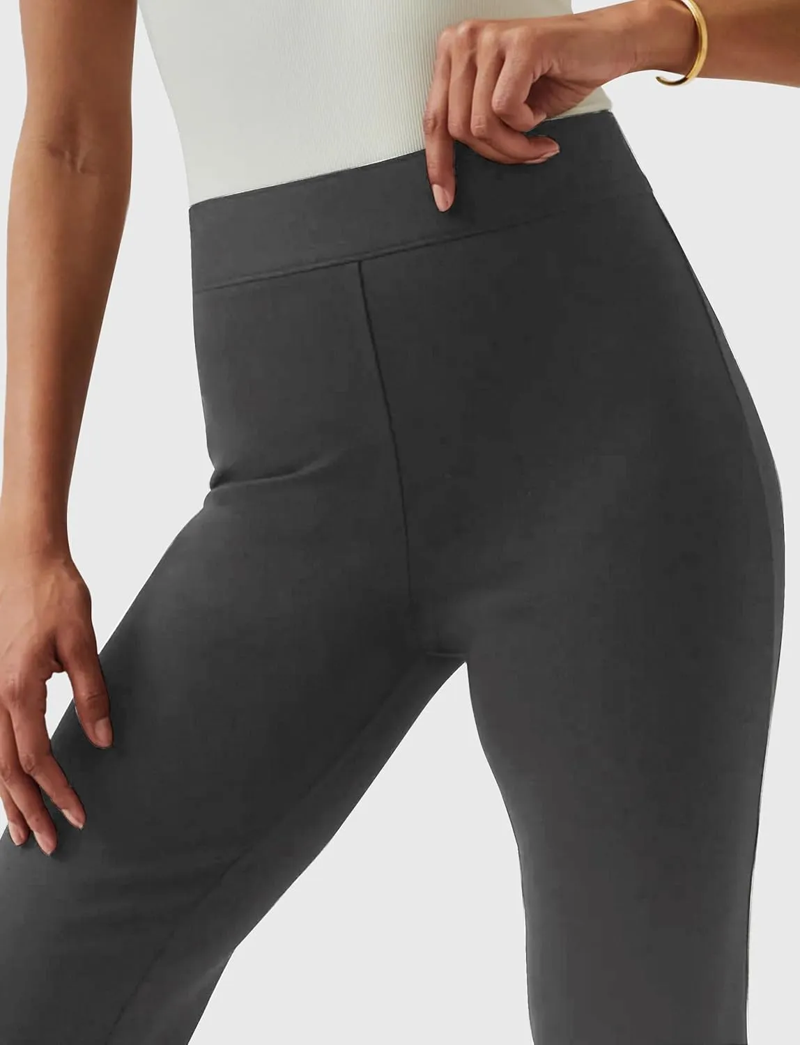 Houmous 31'' Inseam Women High Waist Split Hem Flare Work Pants with Pockets Stretchy Pull On Long Pant Casual Slack