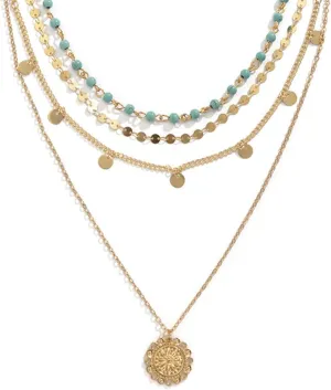 HTH Gold Stacked Necklaces for Women Bohemian Layered Turquoise Charm Chain Choker Necklaces Country Concert Necklaces Jewelry