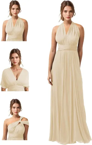 JAEDEN Bridesmaid Dresses Multiway Convertible - Long Bridesmaid Dresses Chiffon Pleat