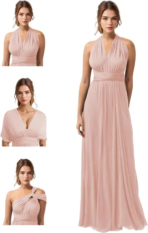 JAEDEN Bridesmaid Dresses Multiway Convertible - Long Bridesmaid Dresses Chiffon Pleat