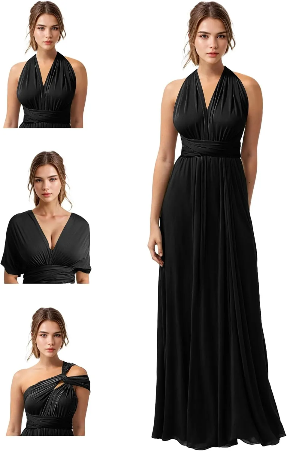 JAEDEN Bridesmaid Dresses Multiway Convertible - Long Bridesmaid Dresses Chiffon Pleat