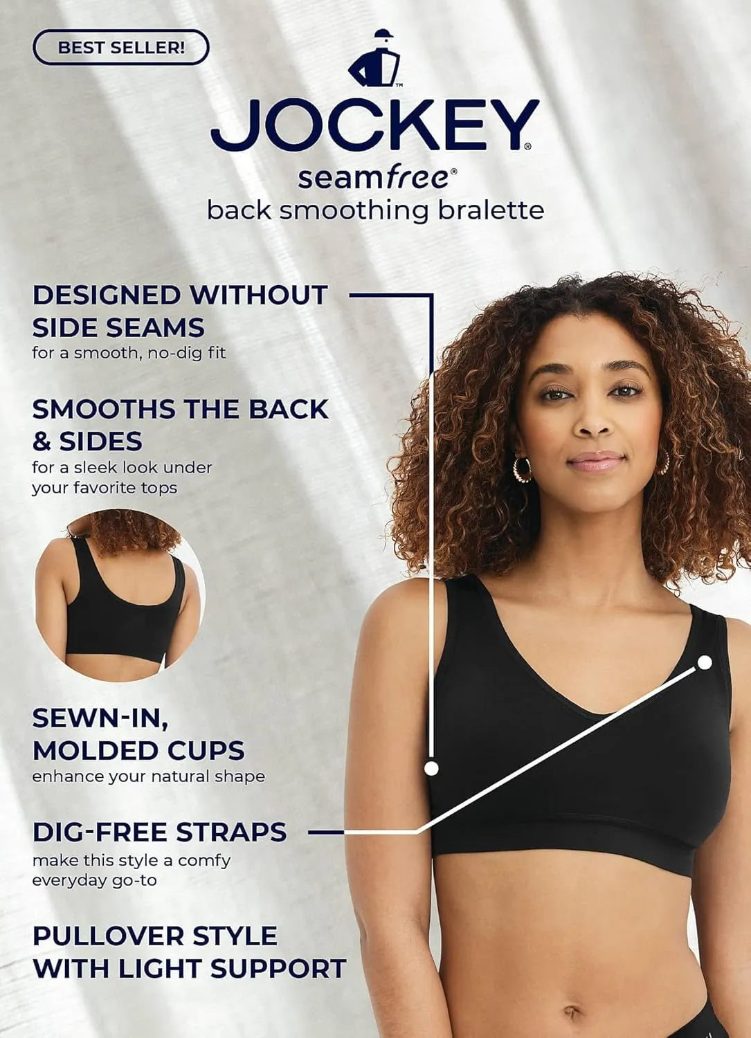 Jockey Women's Bra Seamfree Back Smoothing Bralette
