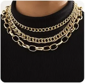 Jumwrit Punk Layered Necklaces Chunky Cuban Chain Necklaces Statement Cable Chain Necklaces Charm Choker Necklaces Accessories for WomenGold