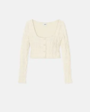Jylan - Cropped Seersucker Tech Linen Top - Creme