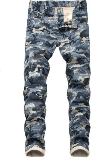 Kaxiya2021 Men's Camo Stretch Pants Military Distressed Straight Moto Jeans Outdoor Apparel Skinny Slim Fit Hiking Pants