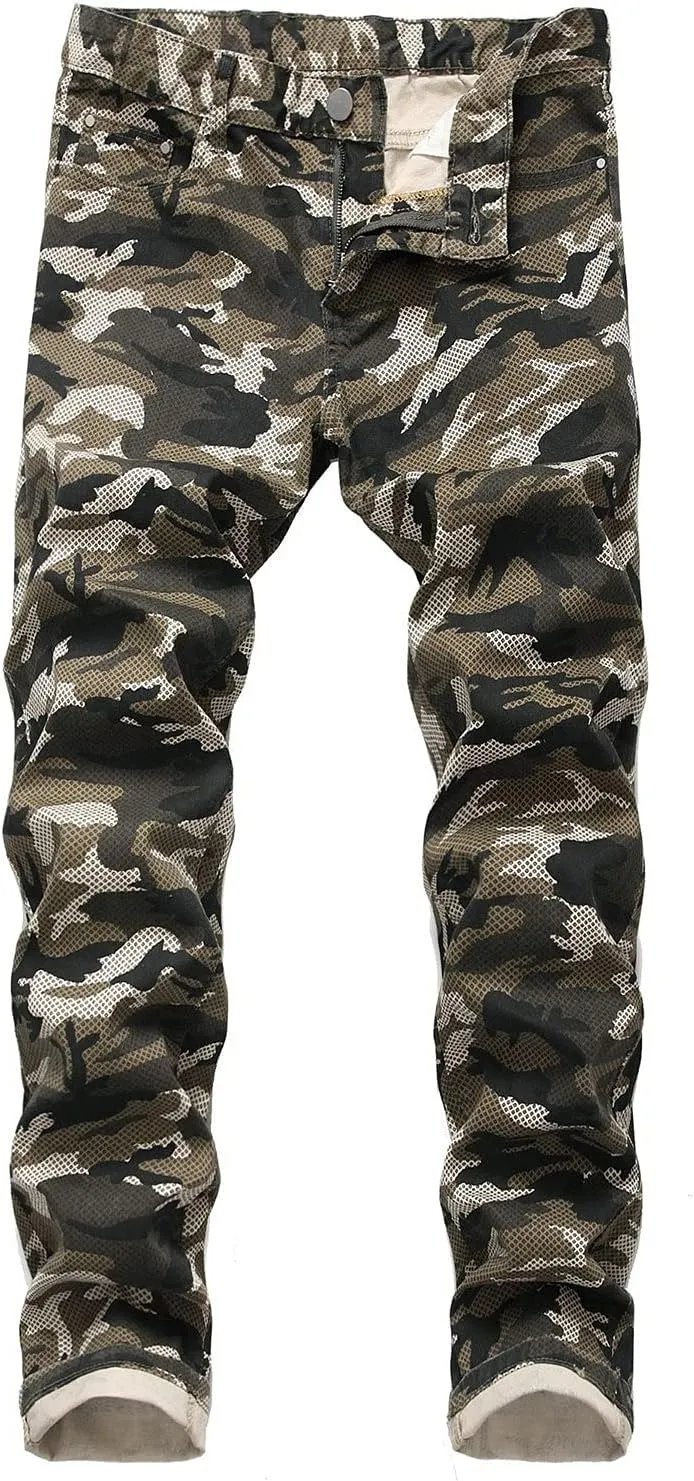 Kaxiya2021 Men's Camo Stretch Pants Military Distressed Straight Moto Jeans Outdoor Apparel Skinny Slim Fit Hiking Pants