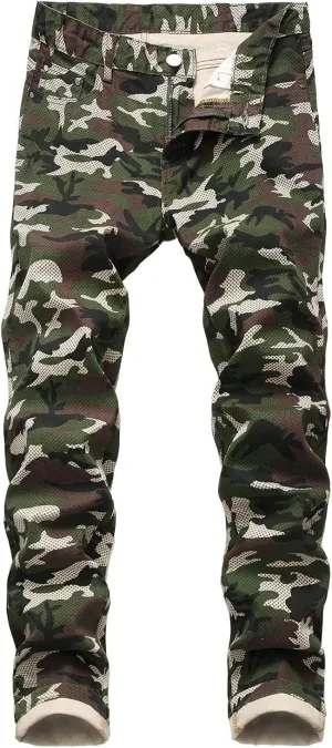 Kaxiya2021 Men's Camo Stretch Pants Military Distressed Straight Moto Jeans Outdoor Apparel Skinny Slim Fit Hiking Pants