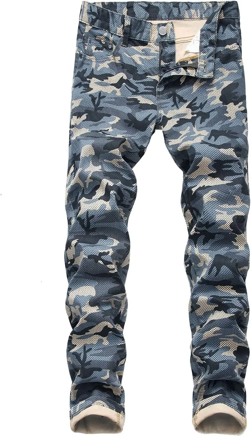 Kaxiya2021 Men's Camo Stretch Pants Military Distressed Straight Moto Jeans Outdoor Apparel Skinny Slim Fit Hiking Pants