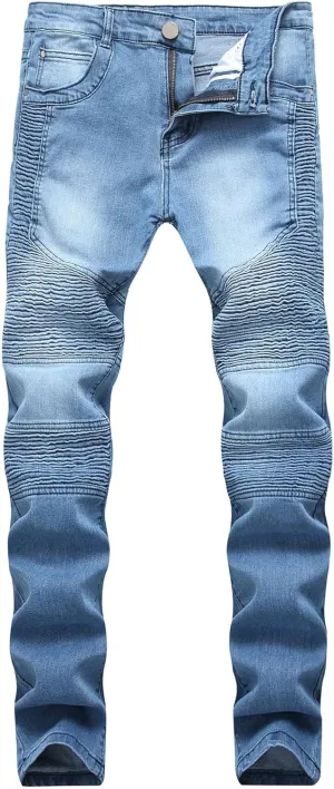 Kaxiya2021 Men's Slim Fit Biker Jeans Skinny Distressed Ripped Casual Denim Pants Zipper Washed Straight Fit Jean Trousers