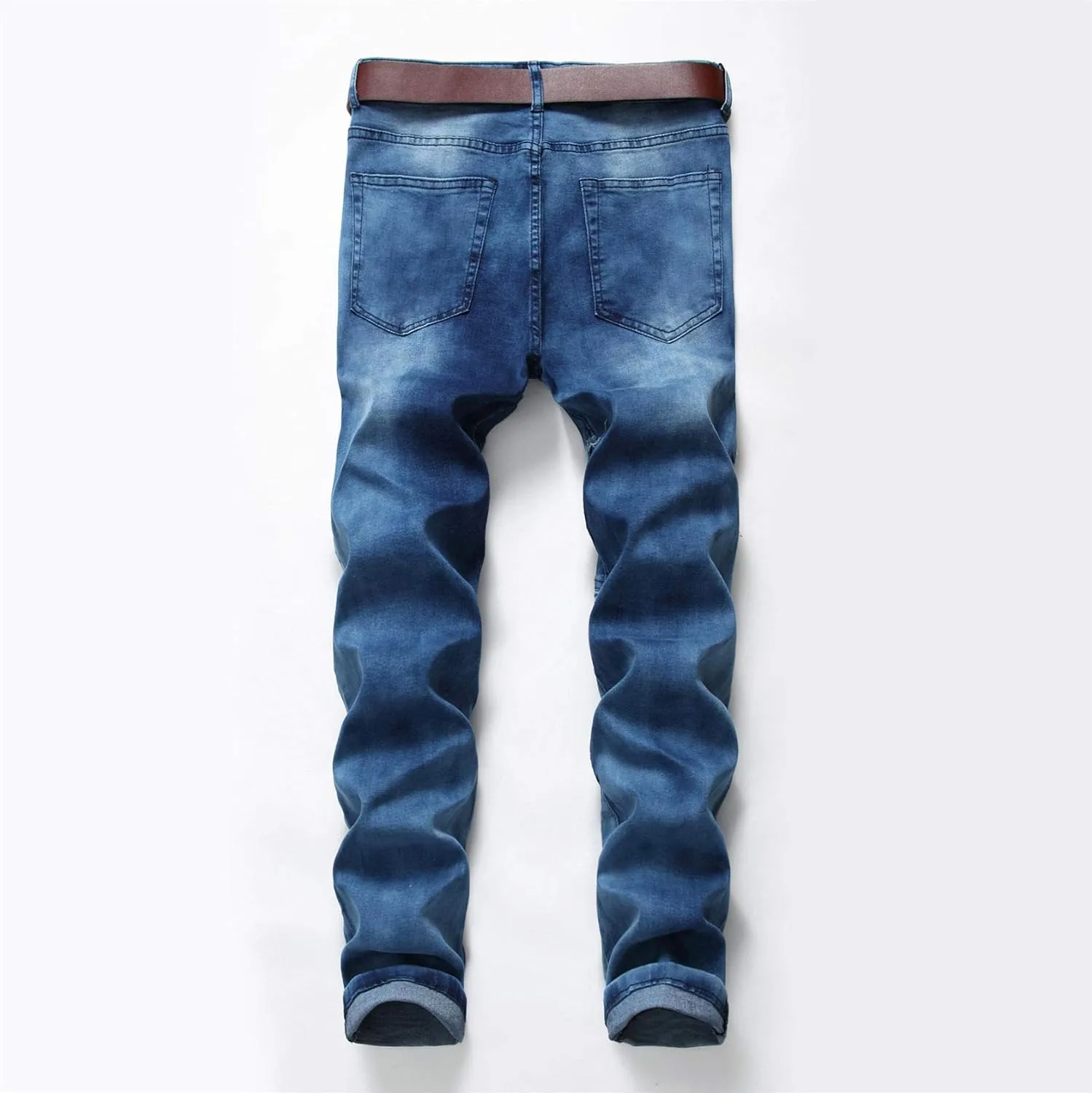 Kaxiya2021 Men's Slim Fit Biker Jeans Skinny Distressed Ripped Casual Denim Pants Zipper Washed Straight Fit Jean Trousers