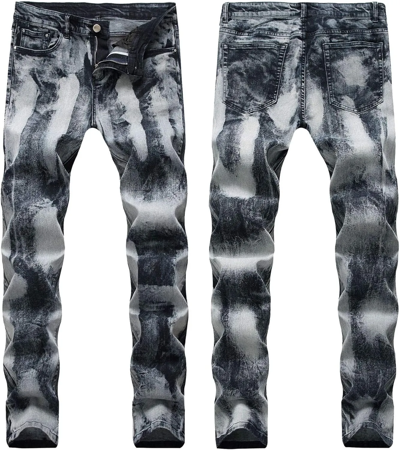 Kaxiya2021 Men's Slim Fit Biker Jeans Skinny Distressed Ripped Casual Denim Pants Zipper Washed Straight Fit Jean Trousers