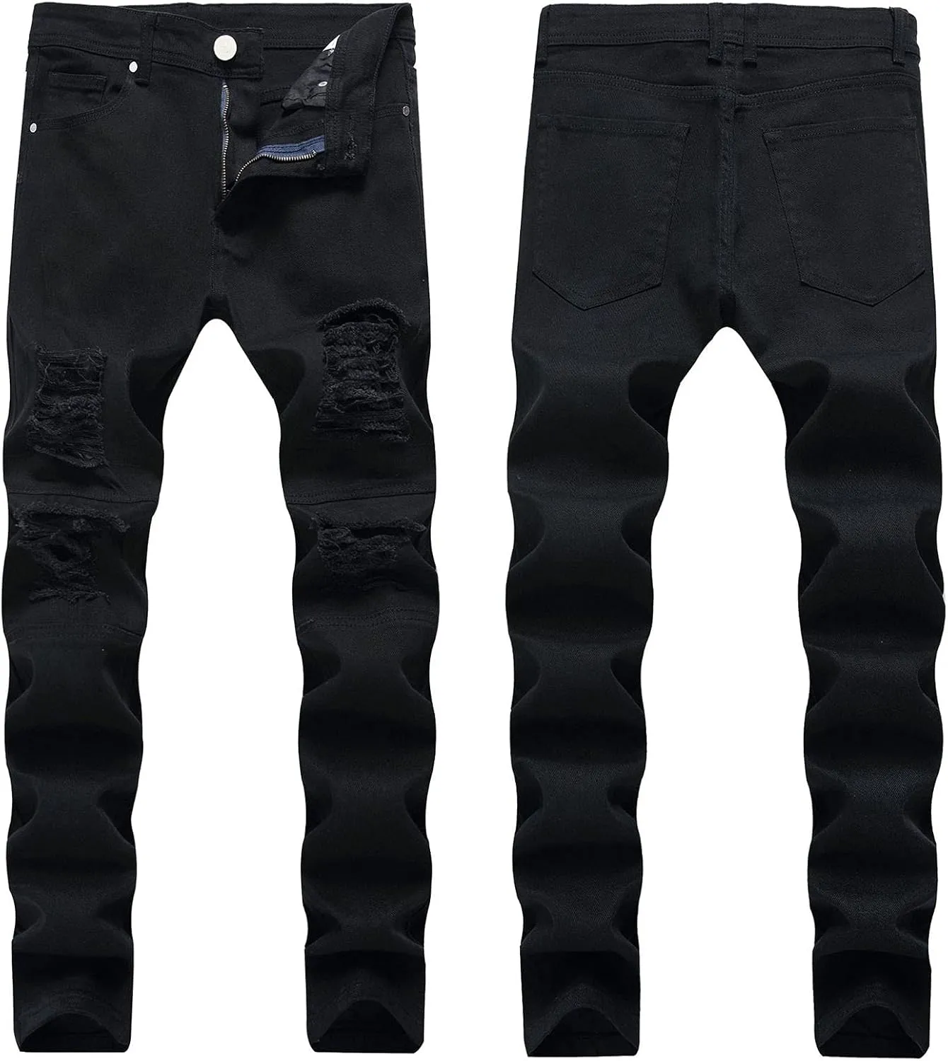 Kaxiya2021 Men's Slim Fit Biker Jeans Skinny Distressed Ripped Casual Denim Pants Zipper Washed Straight Fit Jean Trousers