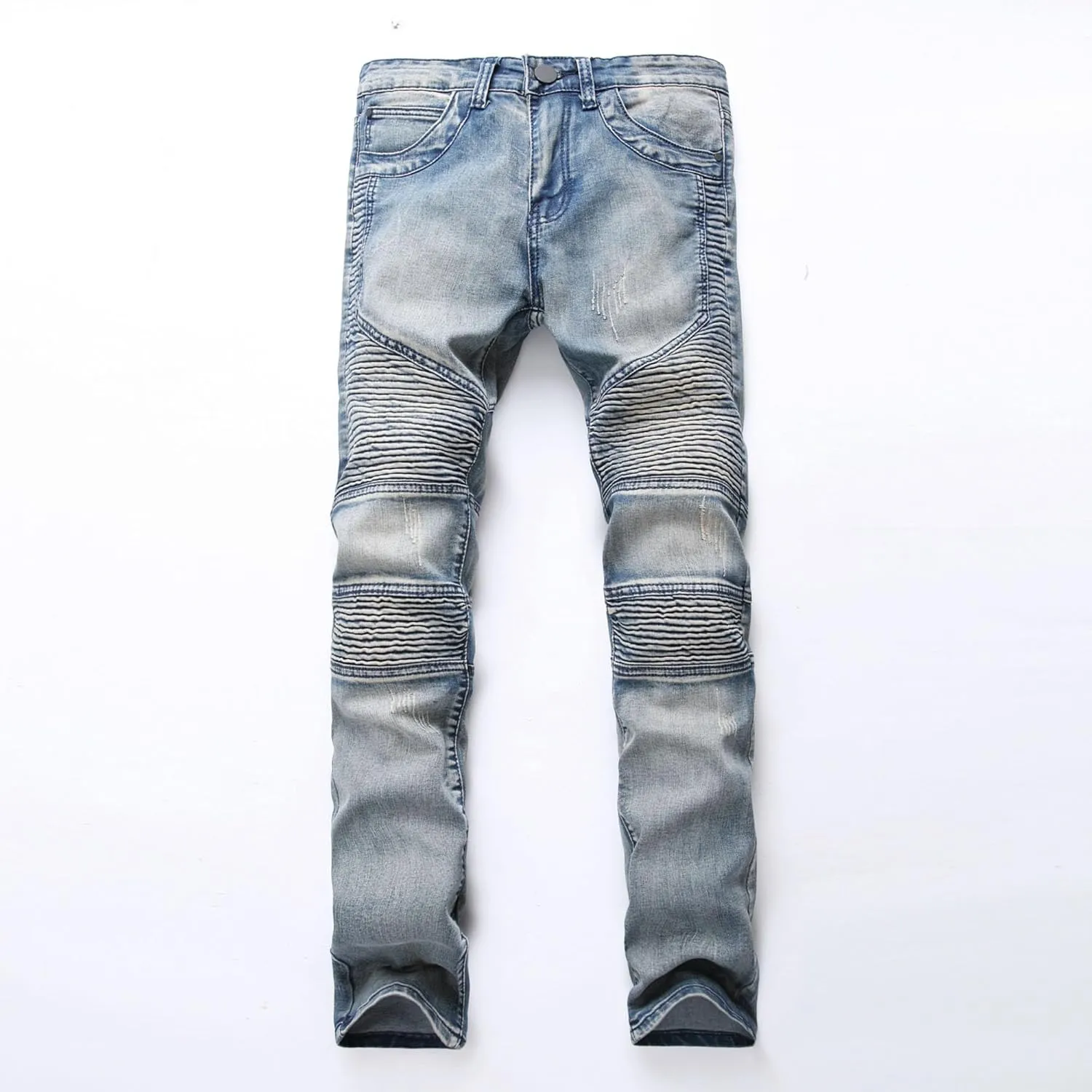 Kaxiya2021 Men's Slim Fit Biker Jeans Skinny Distressed Ripped Casual Denim Pants Zipper Washed Straight Fit Jean Trousers
