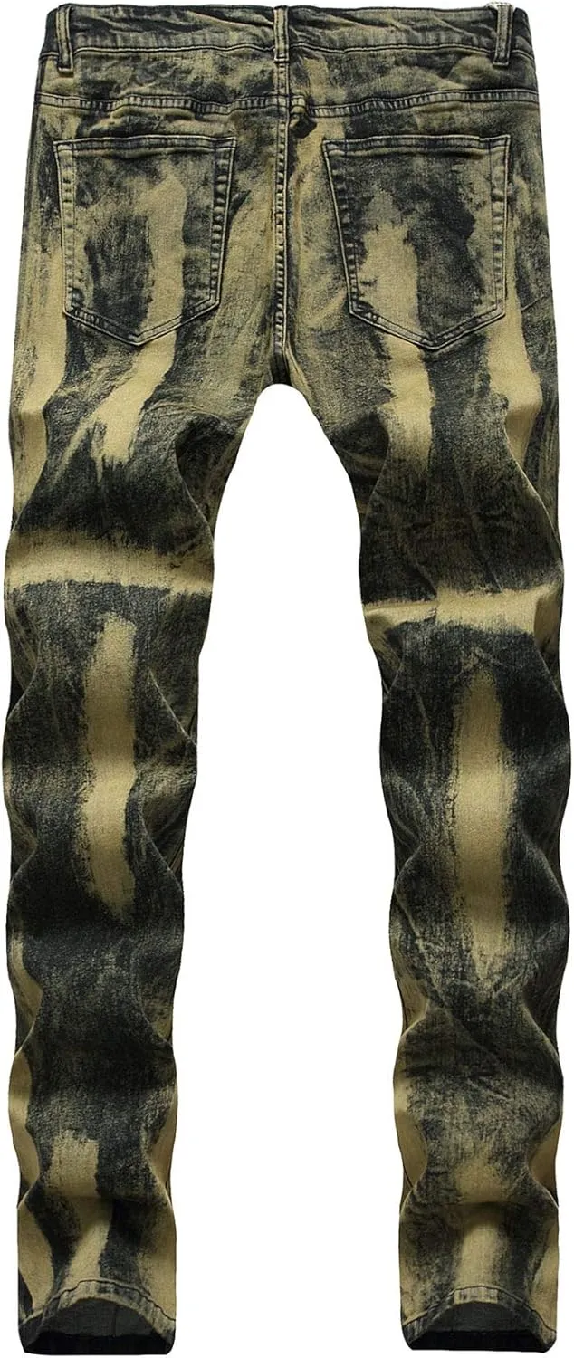 Kaxiya2021 Men's Slim Fit Biker Jeans Skinny Distressed Ripped Casual Denim Pants Zipper Washed Straight Fit Jean Trousers