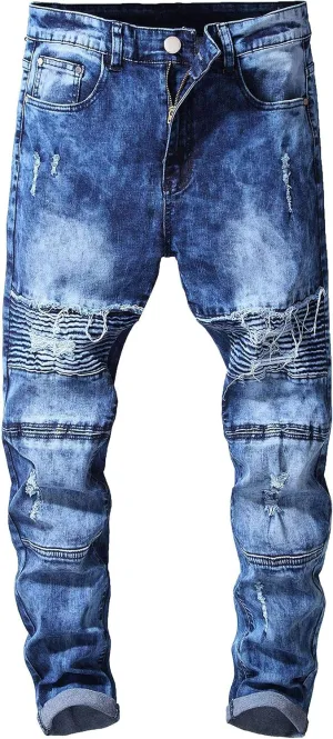 Kaxiya2021 Men's Slim Fit Biker Jeans Skinny Distressed Ripped Casual Denim Pants Zipper Washed Straight Fit Jean Trousers