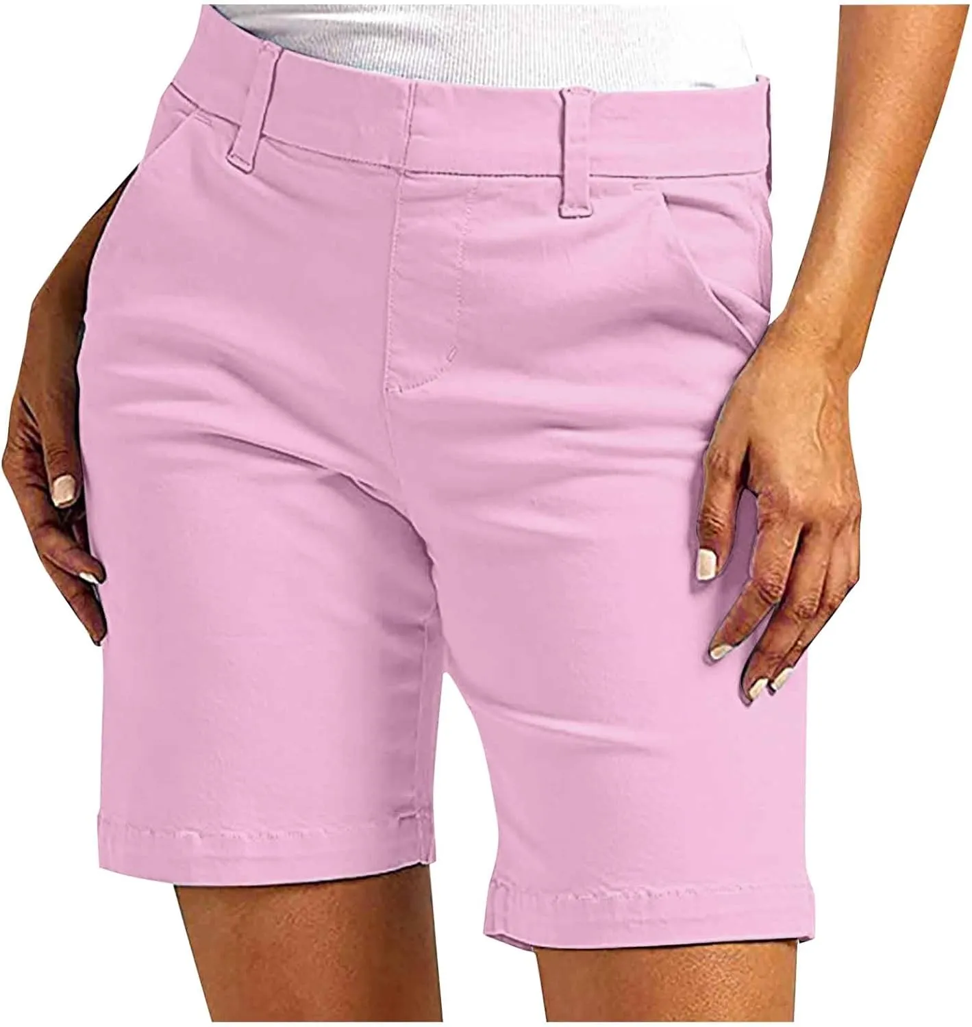 Ladies' Relaxed Trousers,Plus Size Women's Stretch Shorts Elastic Waist with Pockets, Breathable Summer Lounge Pants